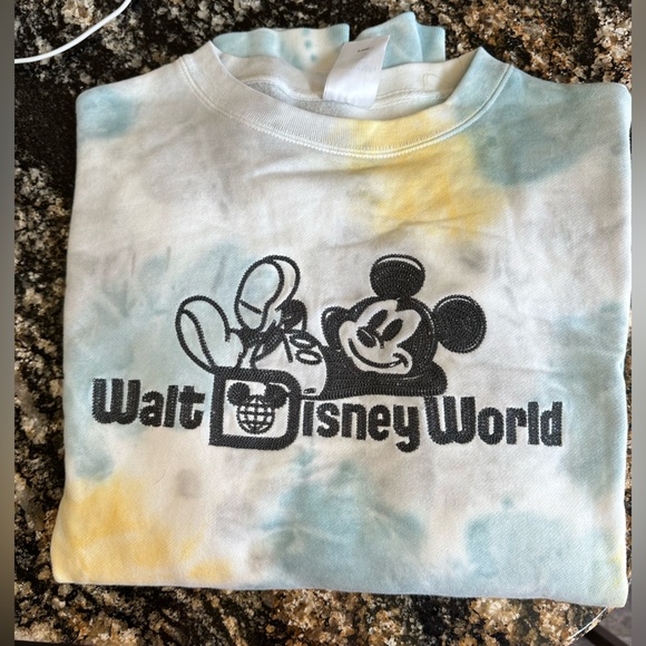Blue yellow white Tie Dye Disney World Crew Neck - Picture 4 of 4